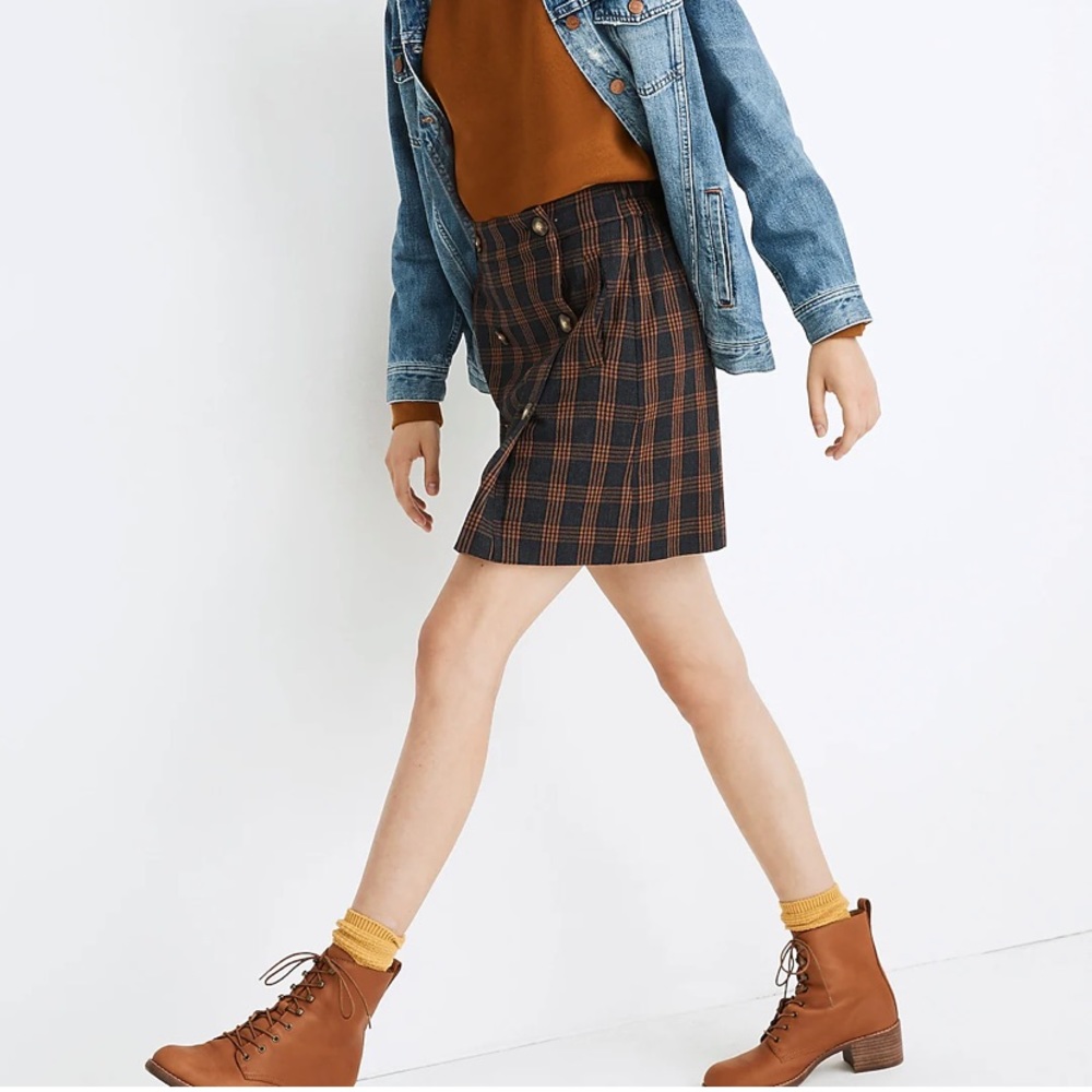 NWOT Madewell plaid double-breasted mini skirt